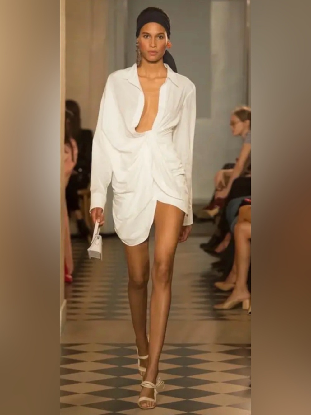 Jacquemus La Bomba(Bahia) Asymmetrical 100% Cotton Mini Shirt Dress,Size-Medium
